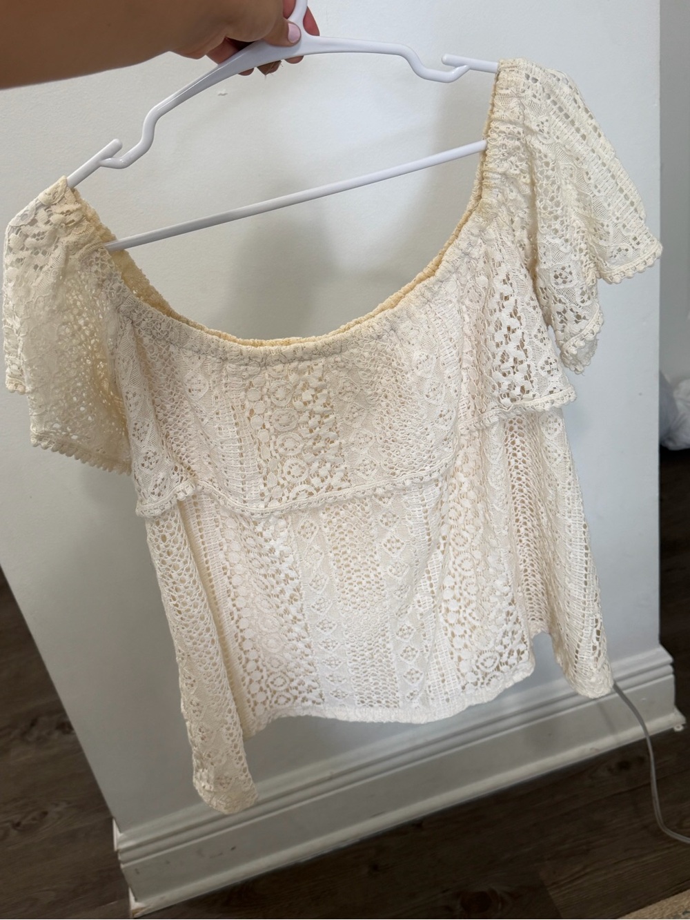 miami Cream Crochet Off-Shoulder Camisole